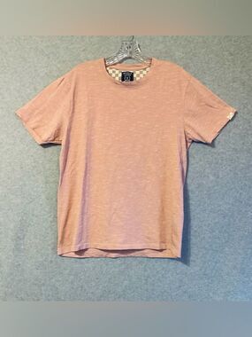 Brooklyn Laundry Mens Pink Heather T Shirt Checkerboard Trim Short Sleeve Sz L